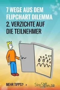 Bist du hin- und hergerissen zwischen deinem Publikum und dem Flipchart? Dann gibt es hier 7 Wege aus dem Flipchart Dilemma während deiner Präsentation. Verzichte doch auf die Teilnehmer, z.B. durch ein Webinar.