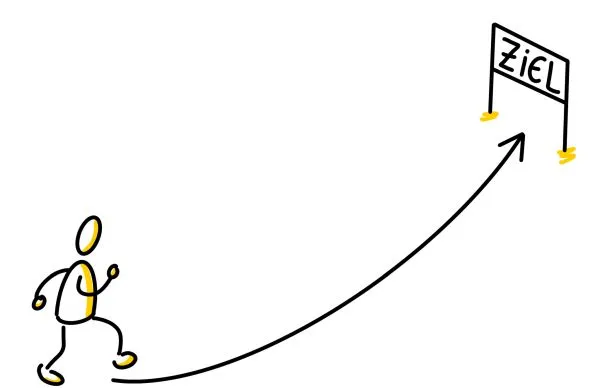 einfache Skizze - Mann auf dem Weg zum Ziel