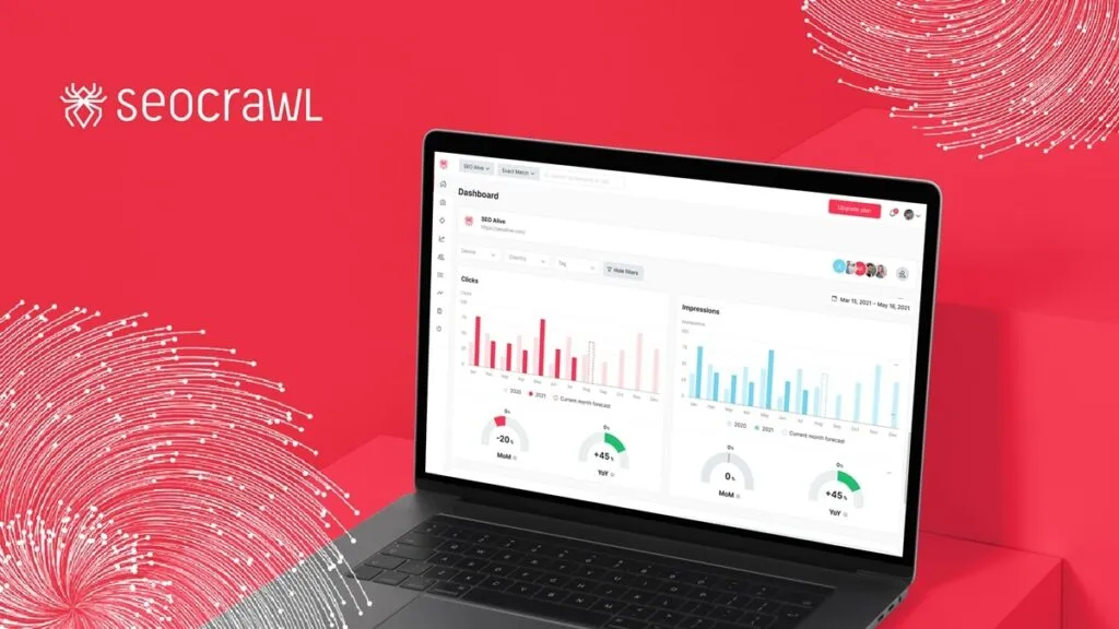 Laptop auf dem die Software SEOCrawl zu sehen ist.