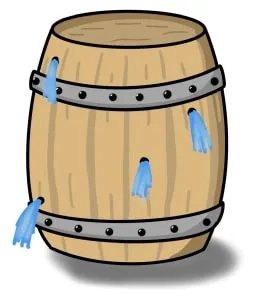 Ein Fass mit Löchern aus dem Wasser fließt als Metapher für den Engpass in einem System