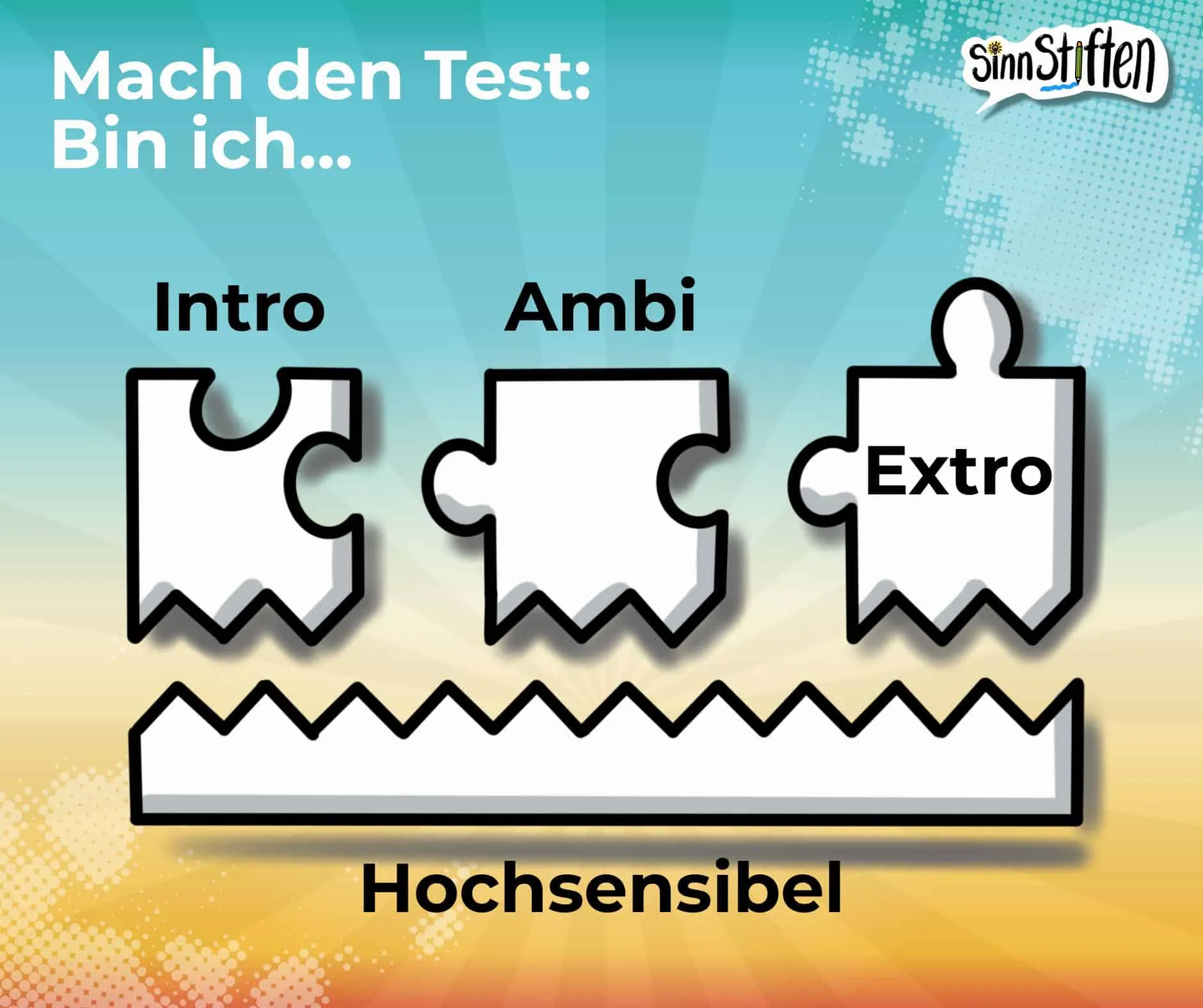 Puzzleteile, die für Introvertiert Extrovertiert Ambievertiert Hochsensibel stehen